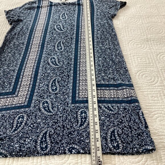 J Jill Dress Blue Floral/Paisley Dress Size M Short Sleeve Stretch Casual Cottag - Picture 9 of 11